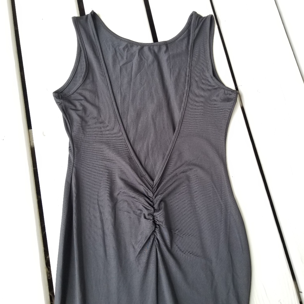 Long Black med dress with a deep V back
